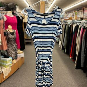 No Comment ladies Med Blue Striped Dress - NEW
